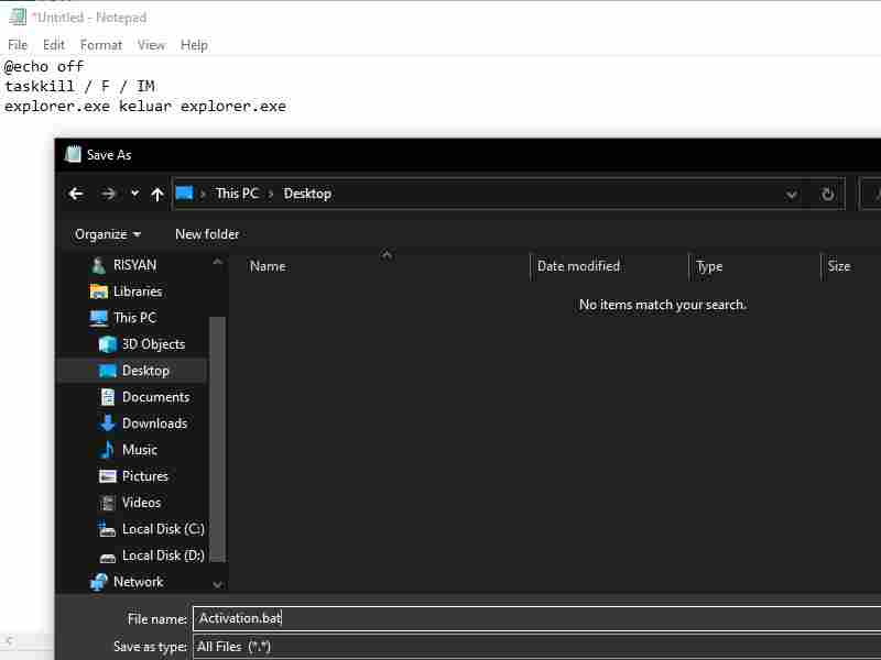 Using Bat Code To Remove Activate Windows 10