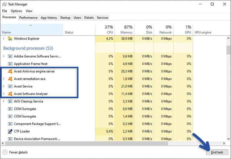 Perform Avast End Task