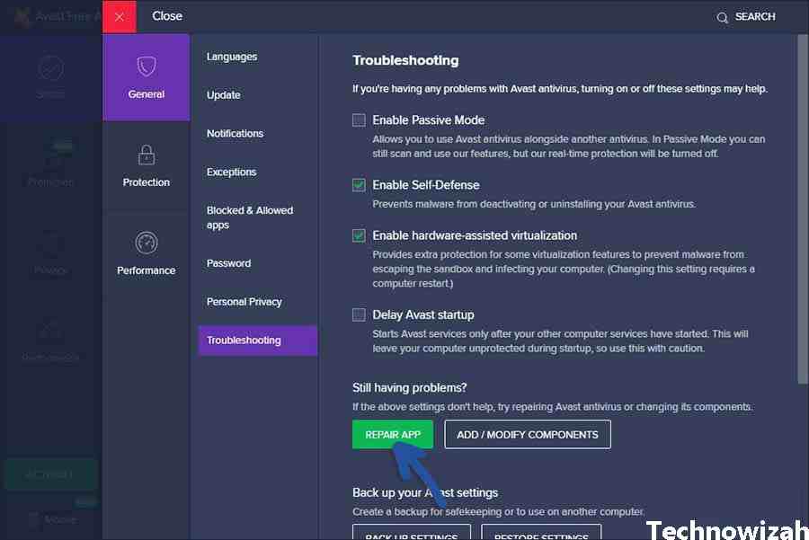 Try Repair Avast