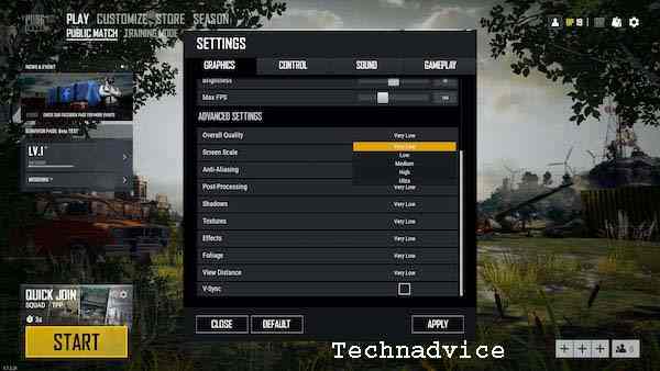 PC PUBG setting