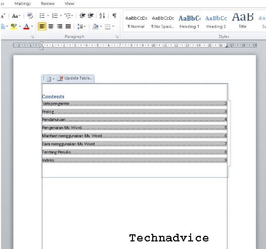 Create Automatic Table of contents