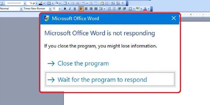 Causes of Microsoft Word Not Responding on Windows