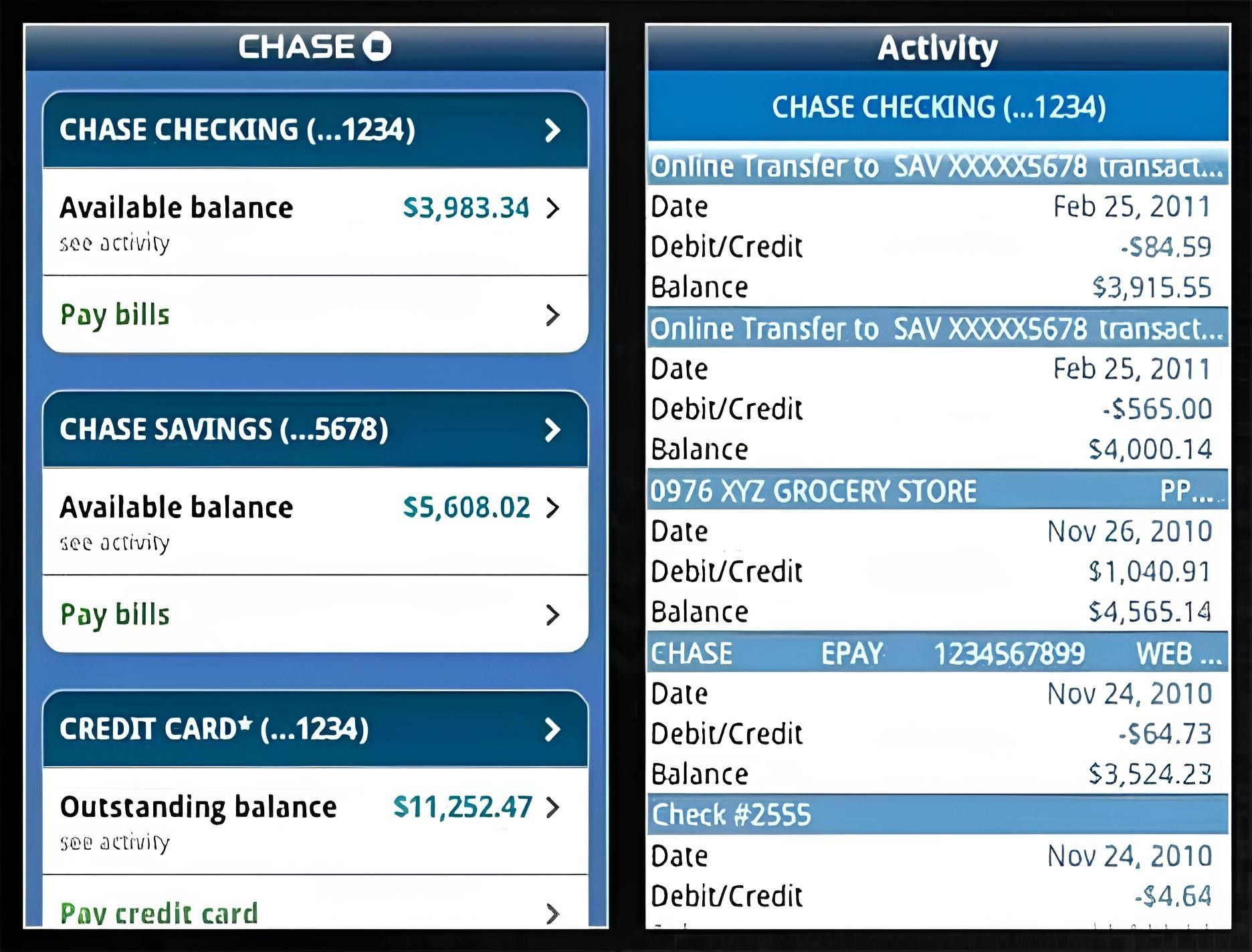 How to screenshot Chase Bank account balance
